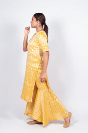 Yellow Pure Khaddi Georgette Brocade Kurta with Sharara - The Handlooms