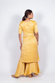 Yellow Pure Khaddi Georgette Brocade Kurta with Sharara - The Handlooms