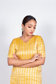 Yellow Pure Khaddi Georgette Brocade Kurta with Sharara - The Handlooms