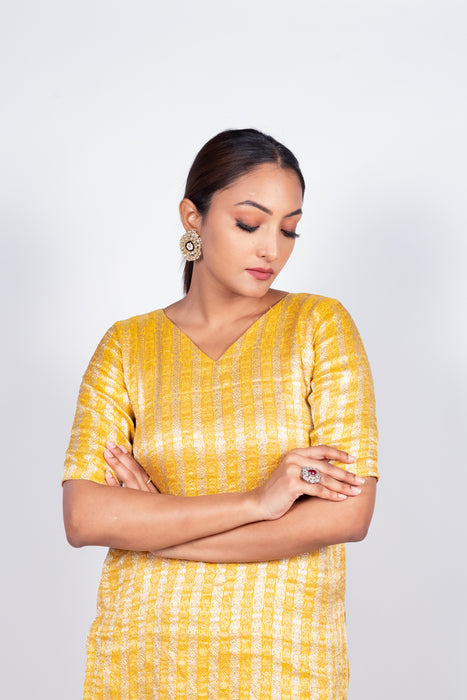 Yellow Pure Khaddi Georgette Brocade Kurta with Sharara