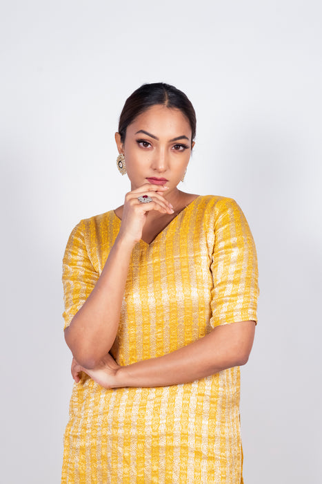 Yellow Pure Khaddi Georgette Brocade Kurta with Sharara