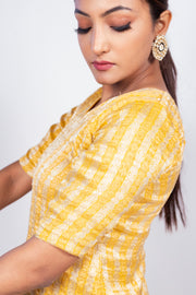 Yellow Pure Khaddi Georgette Brocade Kurta with Sharara - The Handlooms