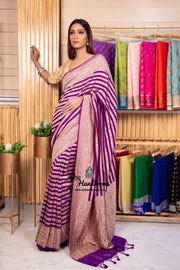 Purple Pure Khaddi Georgette Banarasi Saree -  Gold zari - The Handlooms