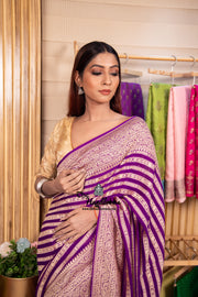 Purple Pure Khaddi Georgette Banarasi Saree -  Gold zari - The Handlooms