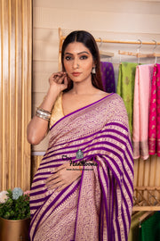 Purple Pure Khaddi Georgette Banarasi Saree -  Gold zari - The Handlooms