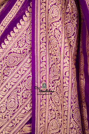 Purple Pure Khaddi Georgette Banarasi Saree -  Gold zari - The Handlooms