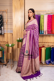 Purple Pure Khaddi Georgette Banarasi Saree -  Gold zari - The Handlooms