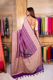 Purple Pure Khaddi Georgette Banarasi Saree -  Gold zari - The Handlooms