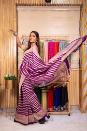 Purple Pure Khaddi Georgette Banarasi Saree -  Gold zari - The Handlooms
