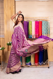 Purple Pure Khaddi Georgette Banarasi Saree -  Gold zari - The Handlooms