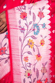 Hot Pink Pure Tussar Georgette Handloom Banarasi Saree with Paithani Skirt Border - The Handlooms