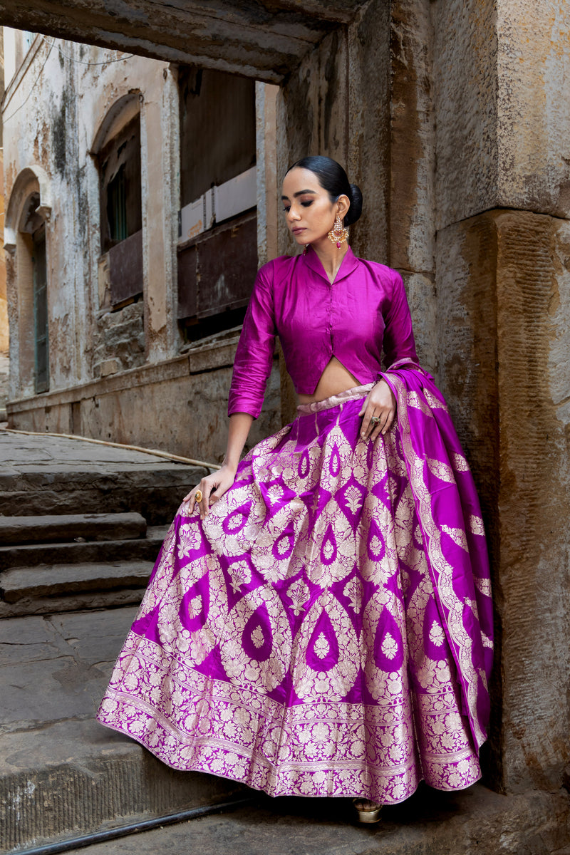 Pure Katan Silk Handloom Banarasi Lehenga Set - The Handlooms