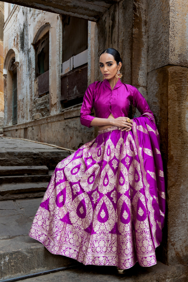 Pure Katan Silk Handloom Banarasi Lehenga Set - The Handlooms