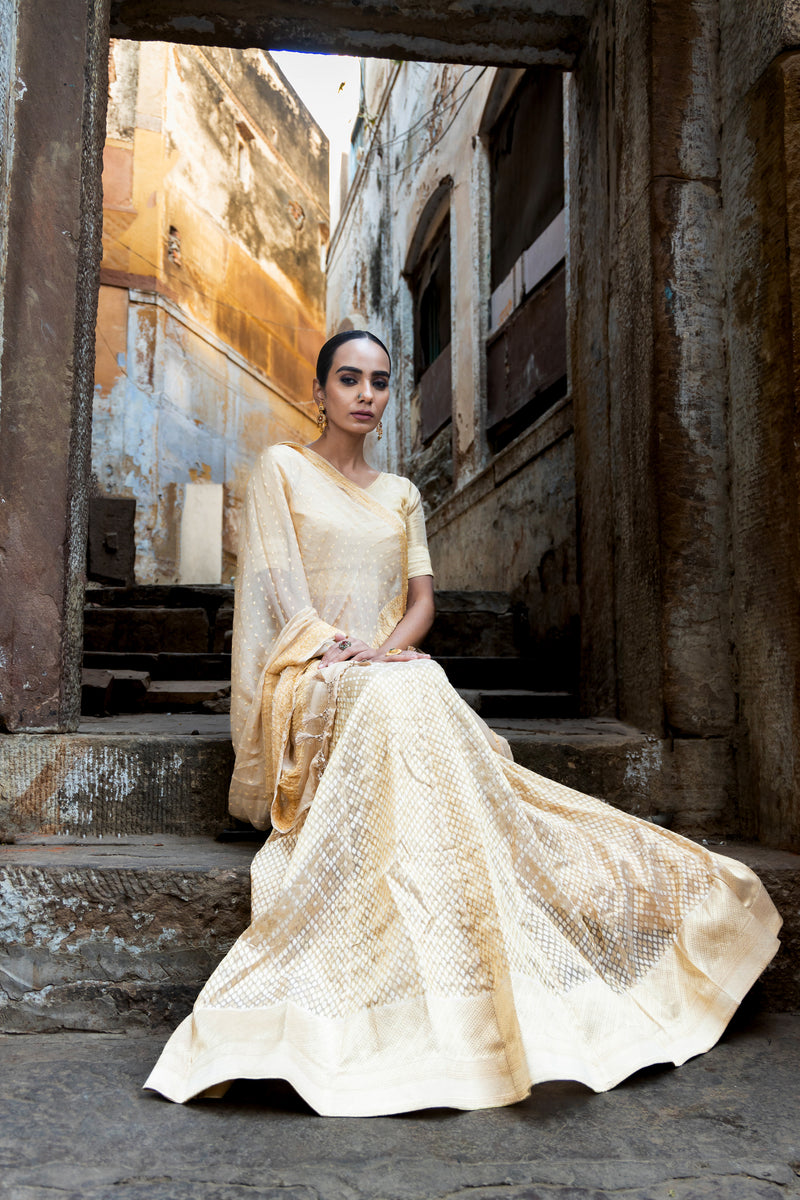 Pure Tissue Silk Handloom Banarasi Lehenga Set - With Stitched Skirt - The Handlooms