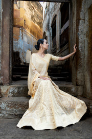 Pure Tissue Silk Handloom Banarasi Lehenga Set - With Stitched Skirt - The Handlooms