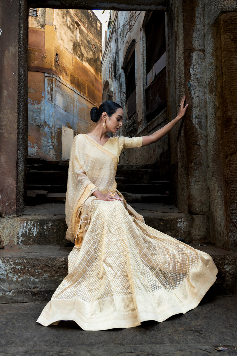 Pure Tissue Silk Handloom Banarasi Lehenga Set - With Stitched Skirt - The Handlooms