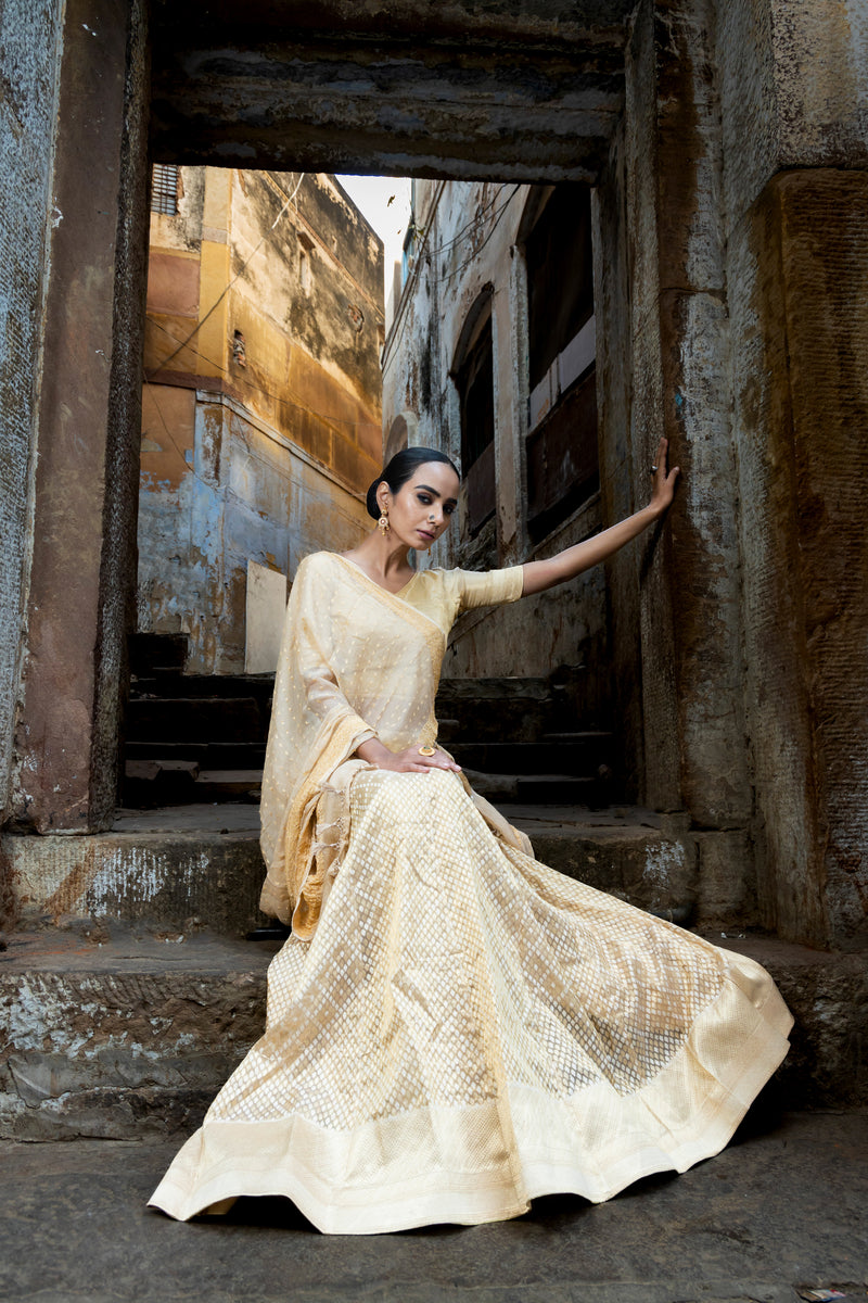 Pure Tissue Silk Handloom Banarasi Lehenga Set - With Stitched Skirt - The Handlooms