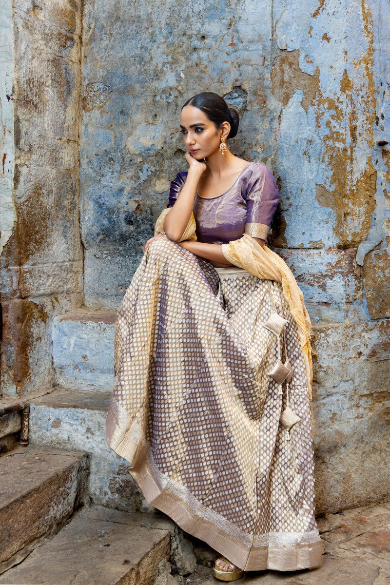 Pure Tissue Silk Handloom Banarasi Lehenga Set - With Stitched Skirt - The Handlooms