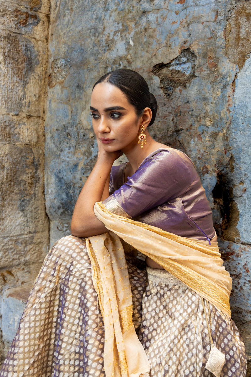 Pure Tissue Silk Handloom Banarasi Lehenga Set - With Stitched Skirt - The Handlooms