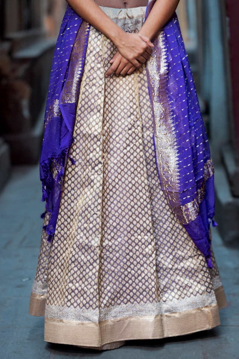 Pure Tissue Silk Handloom Banarasi Lehenga Set - With Stitched Skirt - The Handlooms