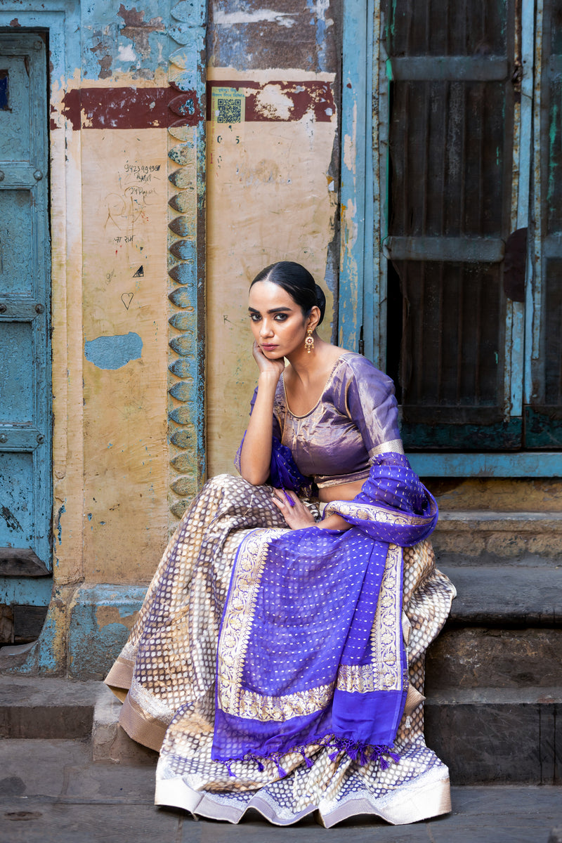 Pure Tissue Silk Handloom Banarasi Lehenga Set - With Stitched Skirt - The Handlooms