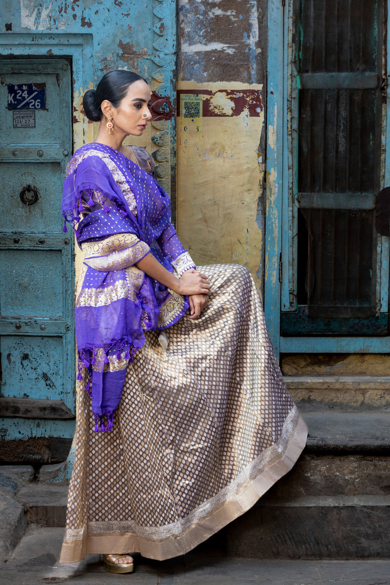 Pure Tissue Silk Handloom Banarasi Lehenga Set - With Stitched Skirt - The Handlooms