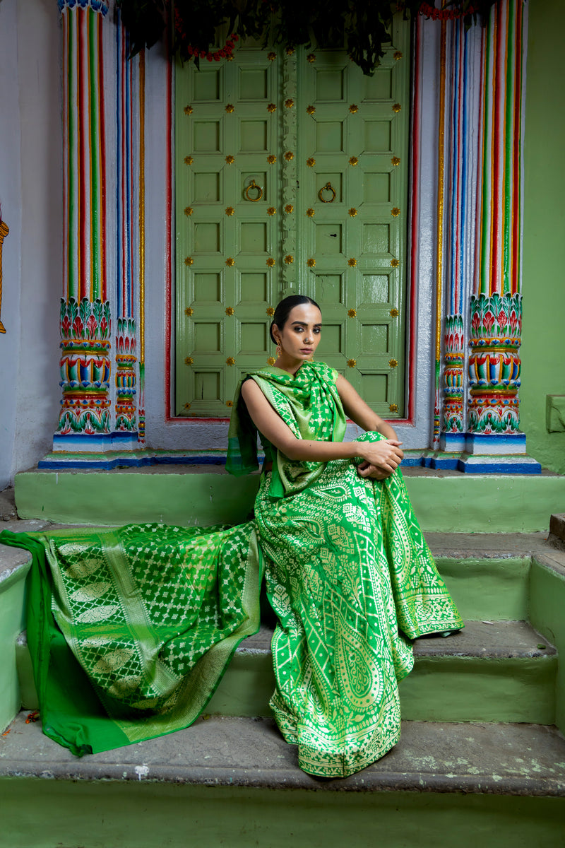 Pure Khaddi Georgette Handloom Banarasi Lehenga Set - The Handlooms