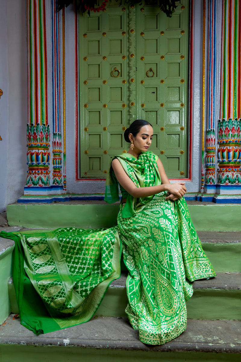 Pure Khaddi Georgette Handloom Banarasi Lehenga Set - The Handlooms