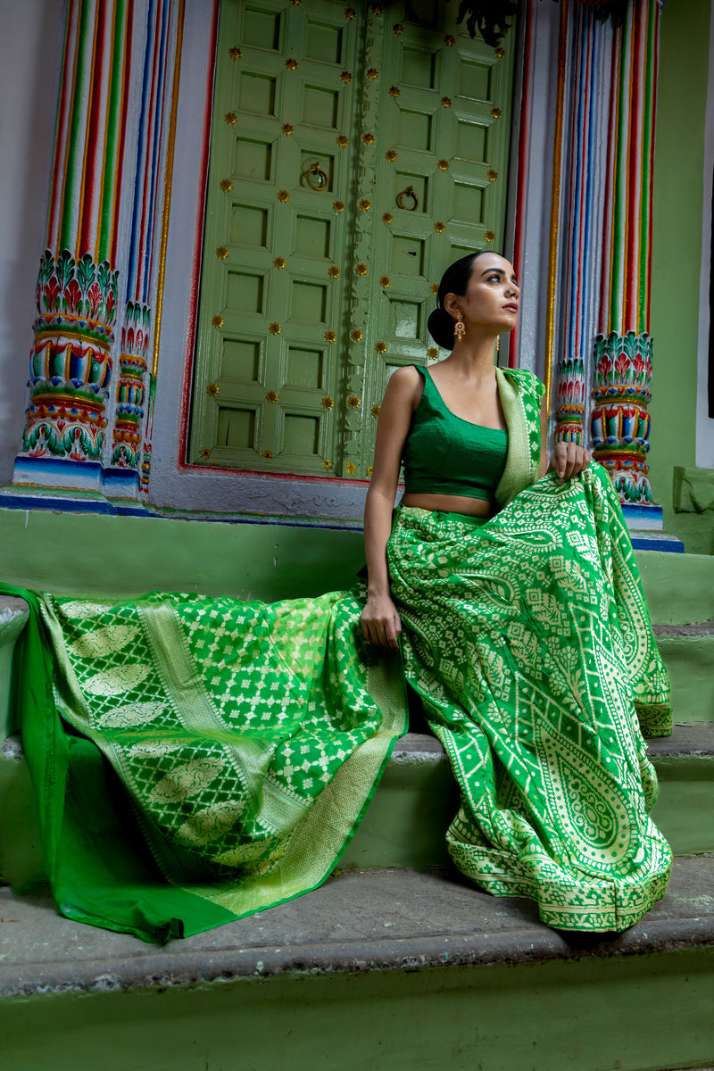 Pure Khaddi Georgette Handloom Banarasi Lehenga Set - The Handlooms