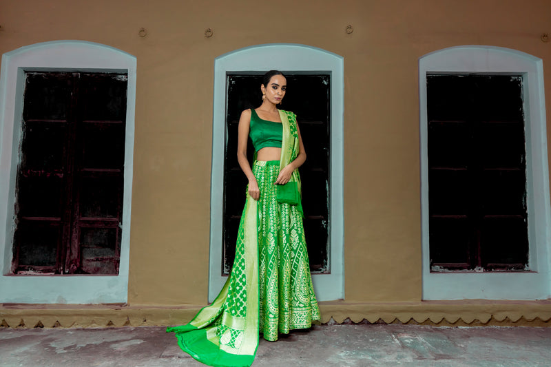 Pure Khaddi Georgette Handloom Banarasi Lehenga Set - The Handlooms