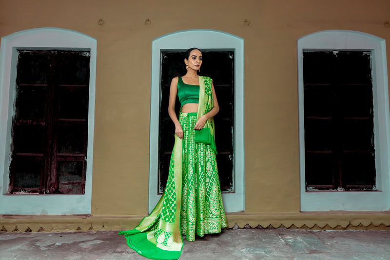 Pure Khaddi Georgette Handloom Banarasi Lehenga Set - The Handlooms