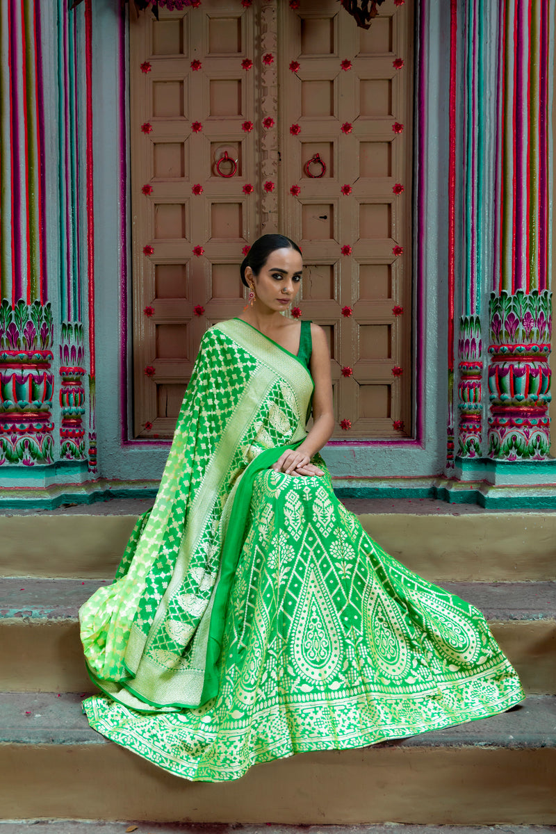 Pure Khaddi Georgette Handloom Banarasi Lehenga Set - The Handlooms