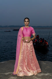 Pure Tissue Silk Handloom Banarasi Lehenga Set - With Stitched Skirt - The Handlooms