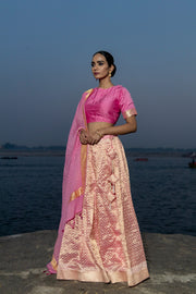 Pure Tissue Silk Handloom Banarasi Lehenga Set - With Stitched Skirt - The Handlooms