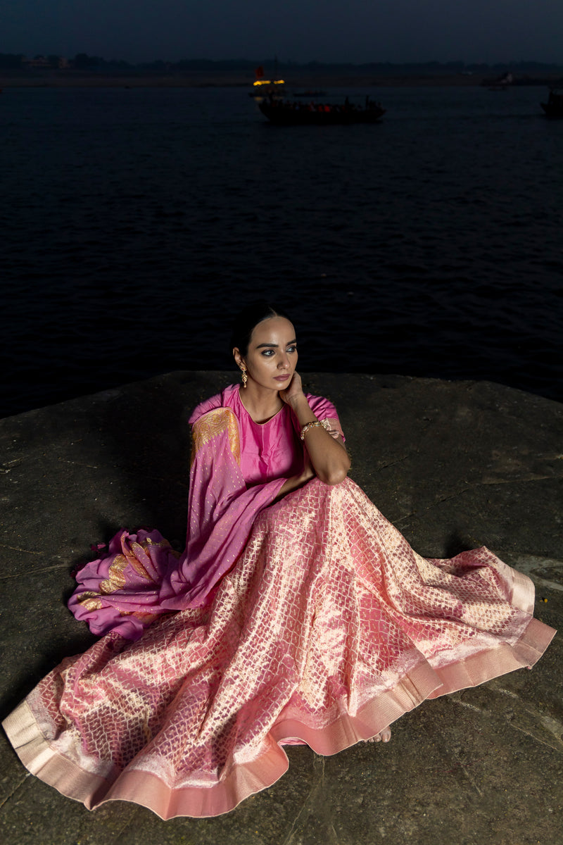 Pure Tissue Silk Handloom Banarasi Lehenga Set - With Stitched Skirt - The Handlooms