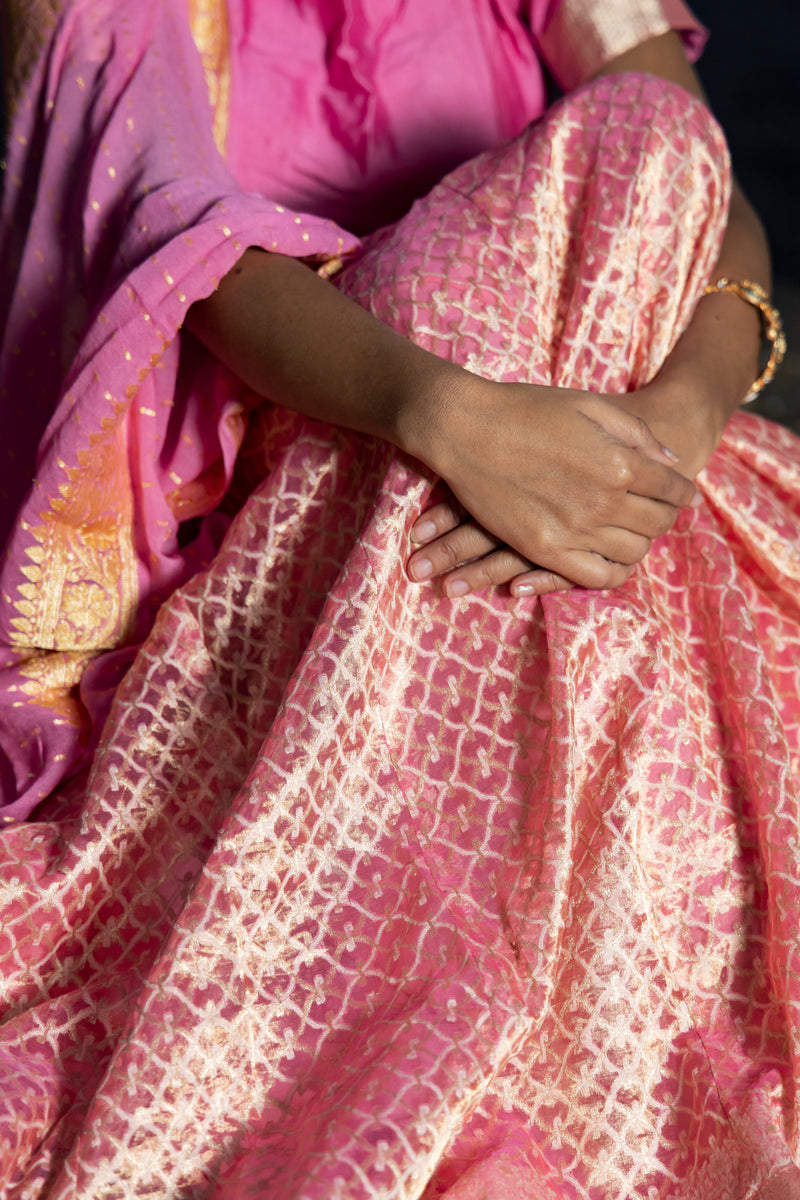 Pure Tissue Silk Handloom Banarasi Lehenga Set - With Stitched Skirt - The Handlooms