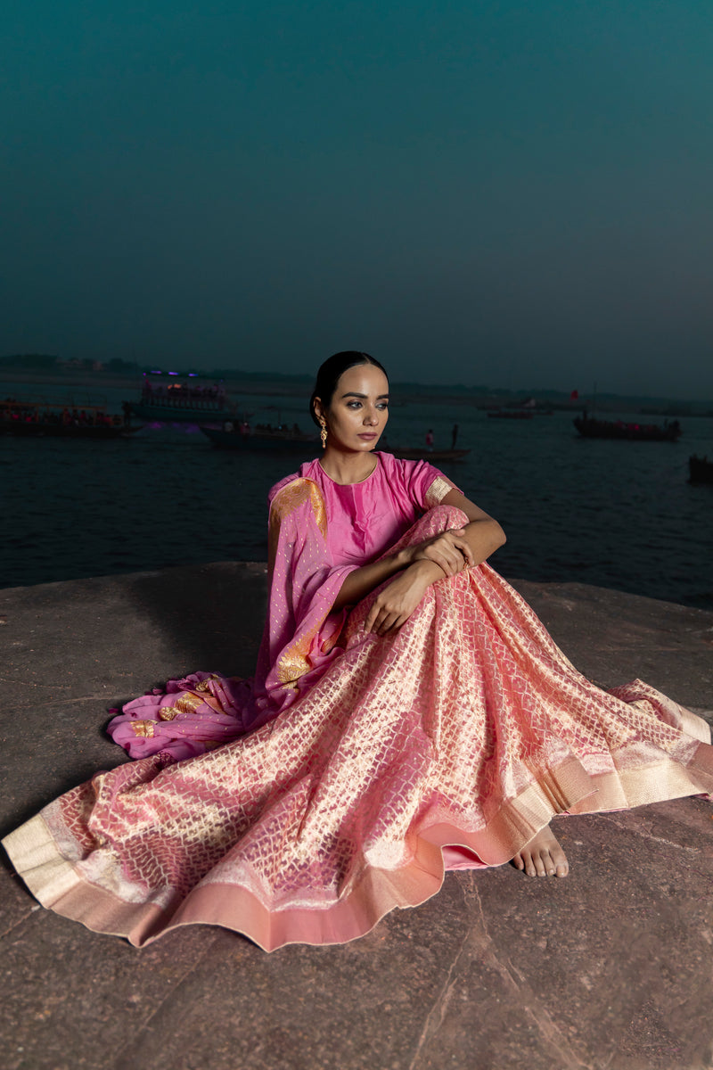 Pure Tissue Silk Handloom Banarasi Lehenga Set - With Stitched Skirt - The Handlooms