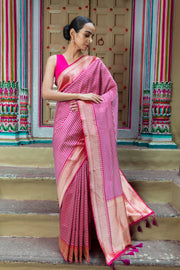 Pure Katan Silk Banarasi Handloom Saree - All over sona roopa -Stripe - The Handlooms