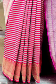 Pure Katan Silk Banarasi Handloom Saree - All over sona roopa -Stripe - The Handlooms