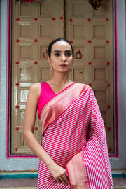 Pure Katan Silk Banarasi Handloom Saree - All over sona roopa -Stripe - The Handlooms
