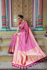 Pure Katan Silk Banarasi Handloom Saree - All over sona roopa -Stripe - The Handlooms