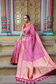Pure Katan Silk Banarasi Handloom Saree - All over sona roopa -Stripe - The Handlooms