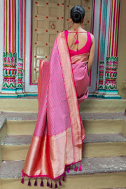 Pure Katan Silk Banarasi Handloom Saree - All over sona roopa -Stripe - The Handlooms
