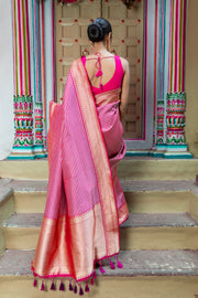 Pure Katan Silk Banarasi Handloom Saree - All over sona roopa -Stripe - The Handlooms