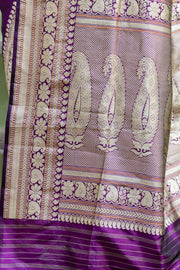 Purple Pure Katan Silk Banarasi Handloom Saree - All over Kadua motifs - The Handlooms