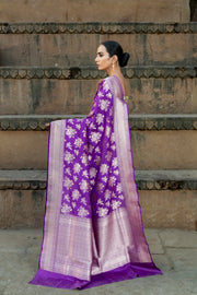 Purple Pure Katan Silk Banarasi Handloom Saree - All over jaal work - The Handlooms