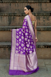 Purple Pure Katan Silk Banarasi Handloom Saree - All over jaal work - The Handlooms