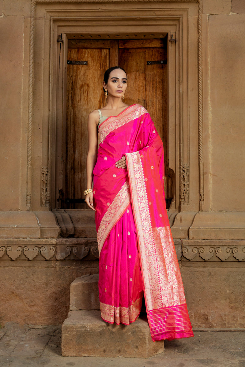 Pure Katan Silk Banarasi Handloom Saree - All over Kadua motifs With Meenakari - The Handlooms