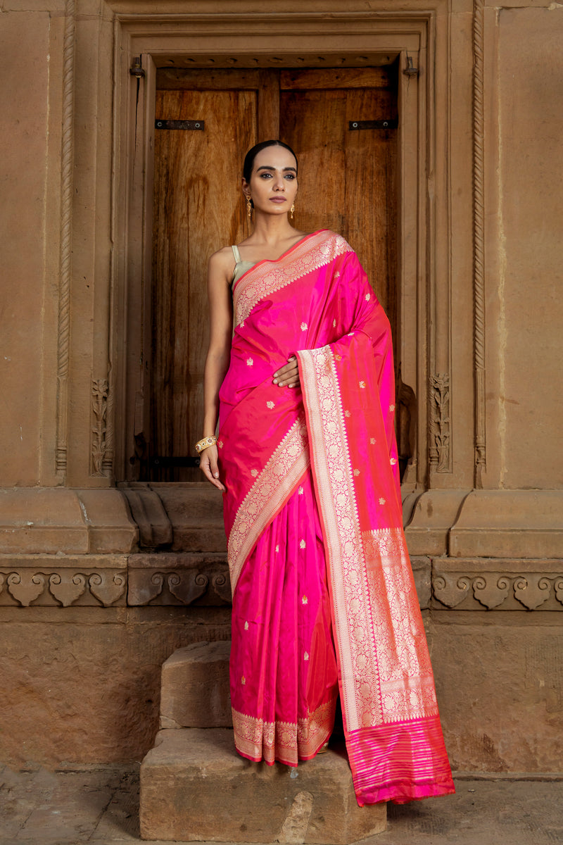 Pure Katan Silk Banarasi Handloom Saree - All over Kadua motifs With Meenakari - The Handlooms