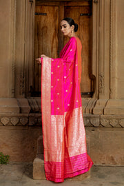 Pure Katan Silk Banarasi Handloom Saree - All over Kadua motifs With Meenakari - The Handlooms